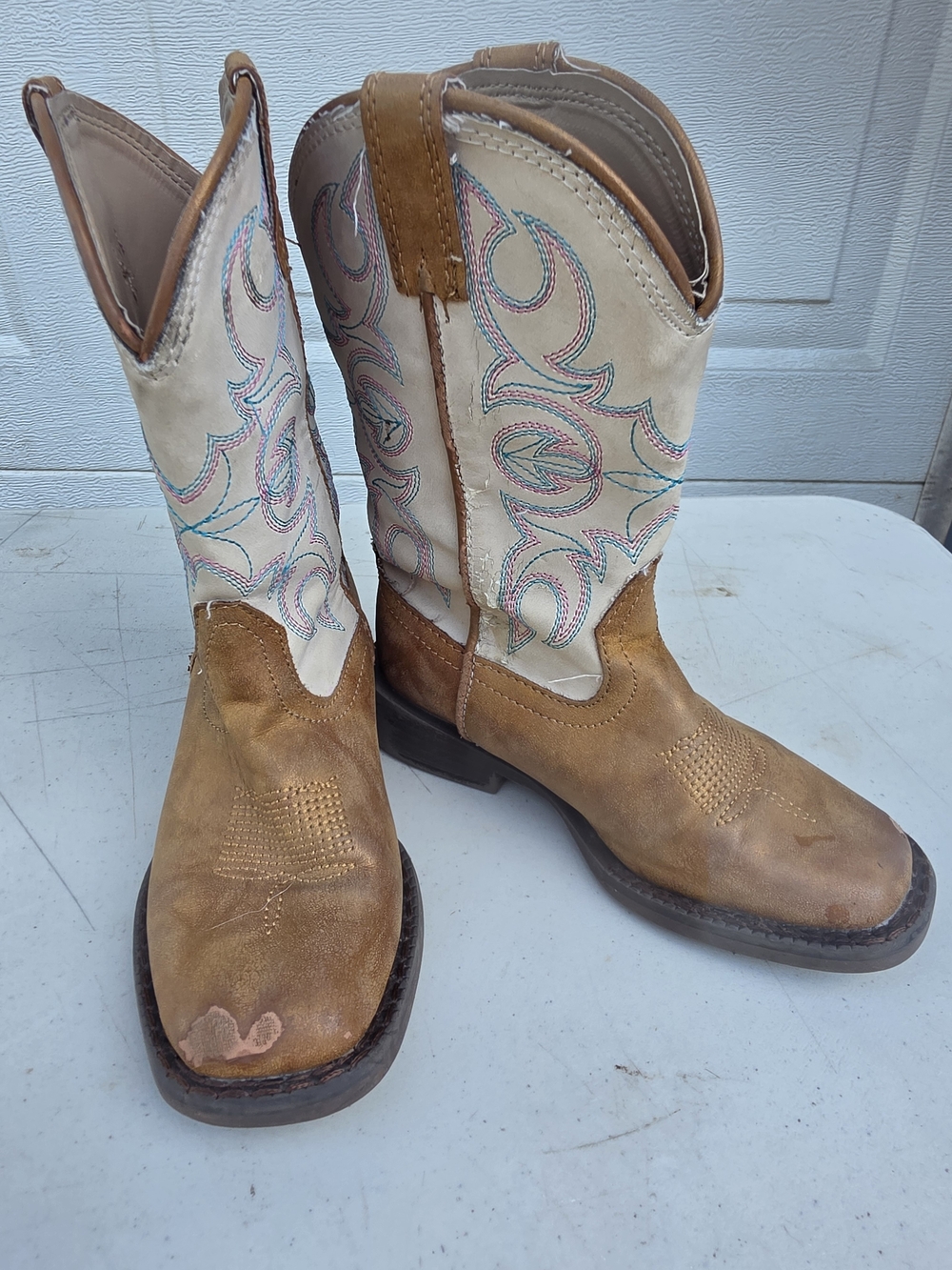 Roper Kids Two-Tone Tan and Cream Western Cowboy Boots